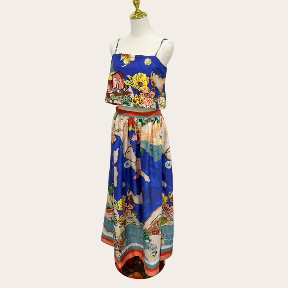 Antonio Melani NWT Evie Callista Ocean Blue Print Sleeveless Maxi Skirt Set $298 - Picture 12 of 16
